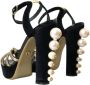 Dolce & Gabbana Zwart Goud Enkelband Hakken Sandalen Black Dames - Thumbnail 4