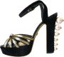 Dolce & Gabbana Zwart Goud Enkelband Hakken Sandalen Black Dames - Thumbnail 5