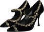 Dolce & Gabbana Zwart Goud Fluweel Mary Jane Pumps Black Dames - Thumbnail 3