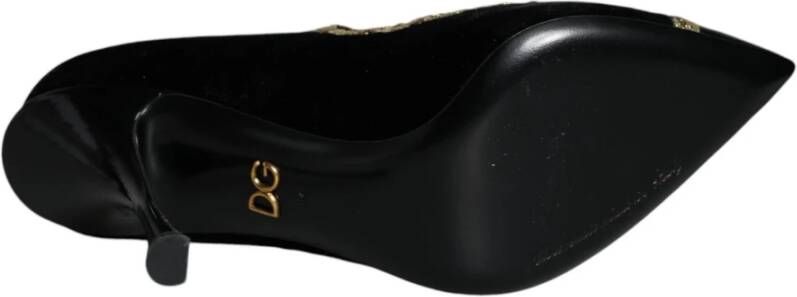 Dolce & Gabbana Zwart Goud Fluweel Mary Jane Pumps Black Dames