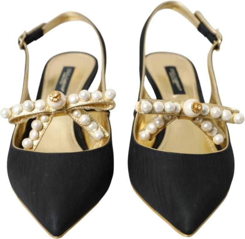 Dolce & Gabbana Zwart Goud Leren Slingback Hakken Black Dames