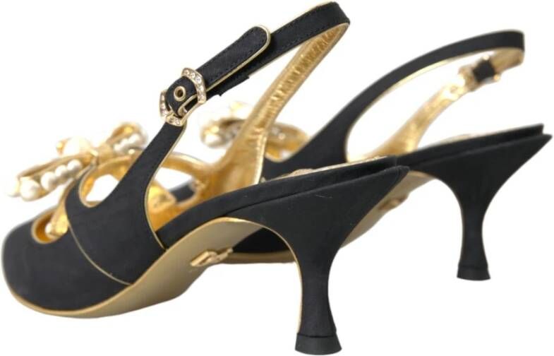 Dolce & Gabbana Zwart Goud Leren Slingback Hakken Black Dames