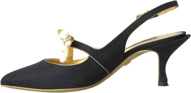 Dolce & Gabbana Zwart Goud Leren Slingback Hakken Black Dames