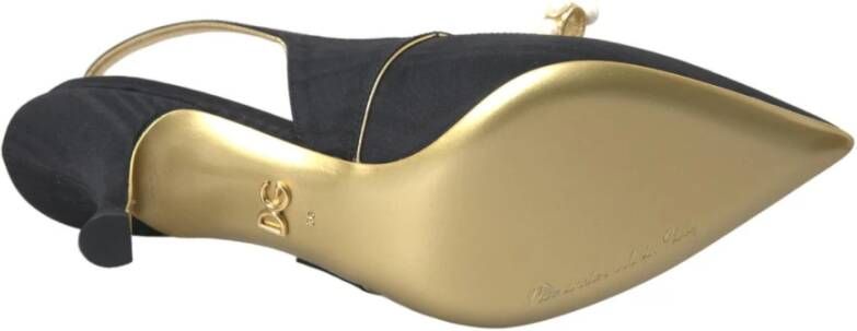 Dolce & Gabbana Zwart Goud Leren Slingback Hakken Black Dames