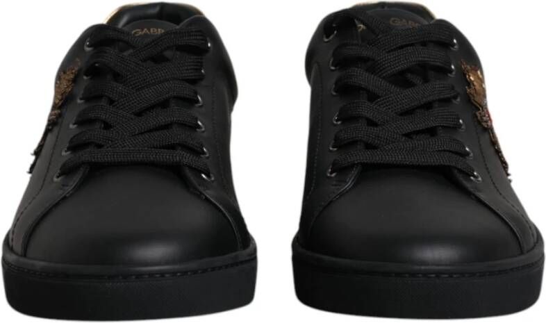 Dolce & Gabbana Zwart Goud Leren Sneakers Logo Details Black Heren