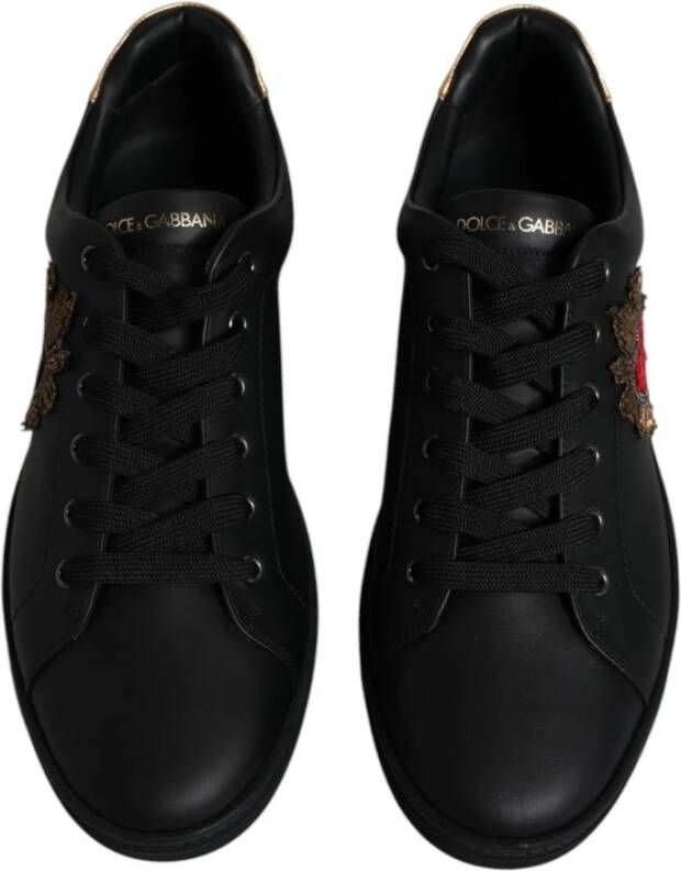 Dolce & Gabbana Zwart Goud Leren Sneakers Logo Details Black Heren