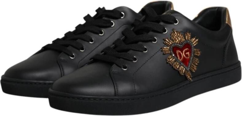 Dolce & Gabbana Zwart Goud Leren Sneakers Logo Details Black Heren