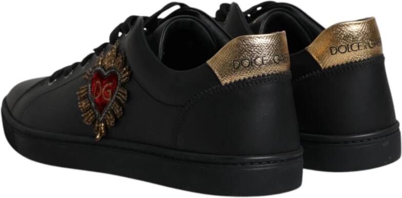 Dolce & Gabbana Zwart Goud Leren Sneakers Logo Details Black Heren