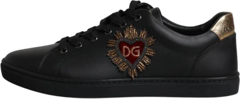 Dolce & Gabbana Zwart Goud Leren Sneakers Logo Details Black Heren