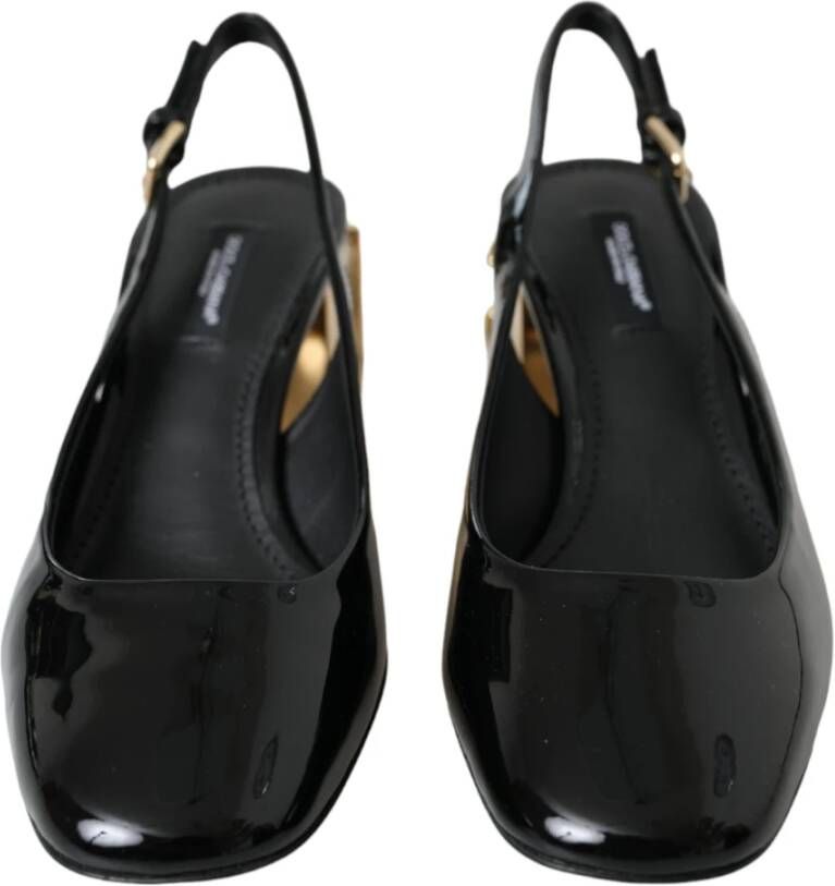 Dolce & Gabbana Zwart Goud Leren Verfraaide Slingback Schoenen Black Dames