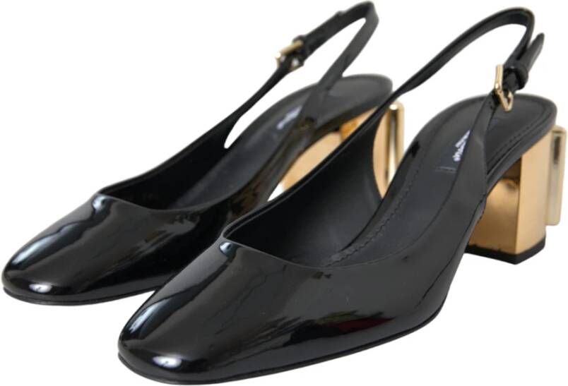 Dolce & Gabbana Zwart Goud Leren Verfraaide Slingback Schoenen Black Dames