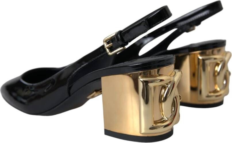 Dolce & Gabbana Zwart Goud Leren Verfraaide Slingback Schoenen Black Dames