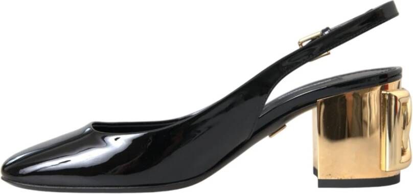 Dolce & Gabbana Zwart Goud Leren Verfraaide Slingback Schoenen Black Dames