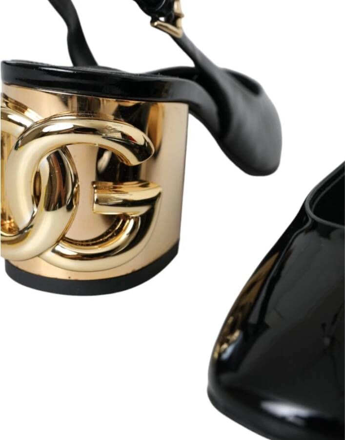 Dolce & Gabbana Zwart Goud Leren Verfraaide Slingback Schoenen Black Dames