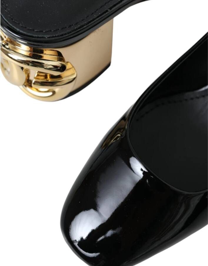 Dolce & Gabbana Zwart Goud Leren Verfraaide Slingback Schoenen Black Dames