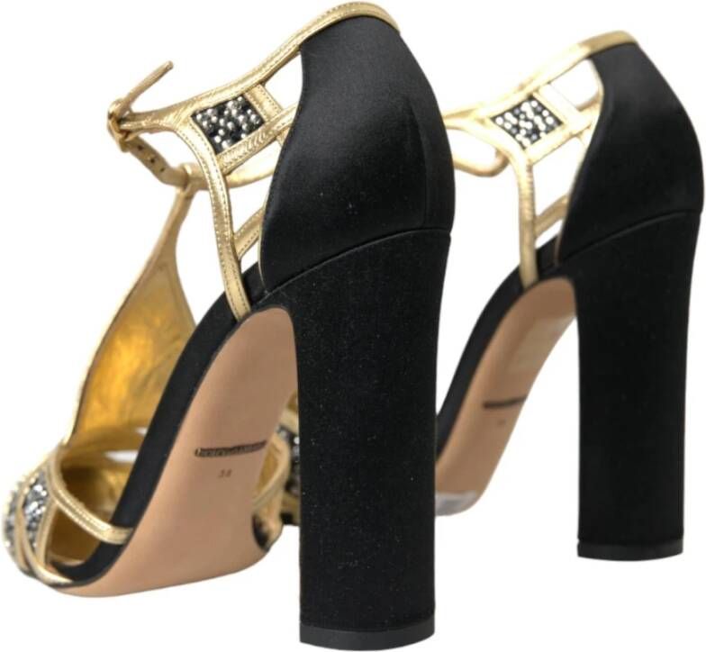 Dolce & Gabbana Zwart Goud Suède Hoge Hakken Pumps Black Dames