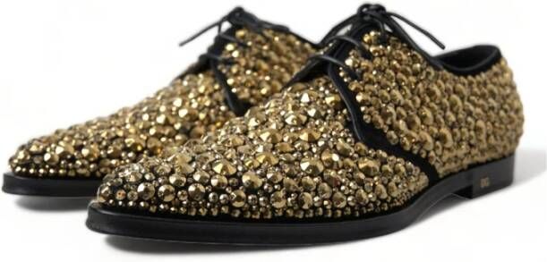 Dolce & Gabbana Zwart Goud Versierde Derby Jurkschoenen Yellow Heren