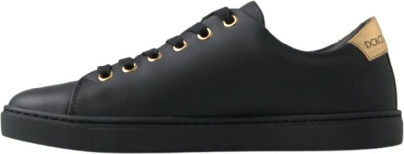 Dolce & Gabbana Zwart-Gouden Klassieke Leren Sneakers Black Dames