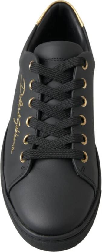 Dolce & Gabbana Zwart-Gouden Klassieke Leren Sneakers Black Dames