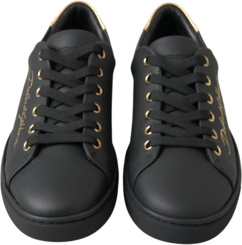 Dolce & Gabbana Zwart-Gouden Klassieke Leren Sneakers Black Dames