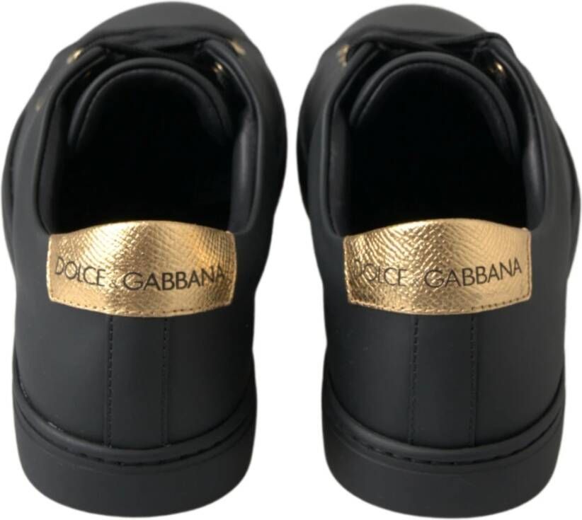 Dolce & Gabbana Zwart-Gouden Klassieke Leren Sneakers Black Dames