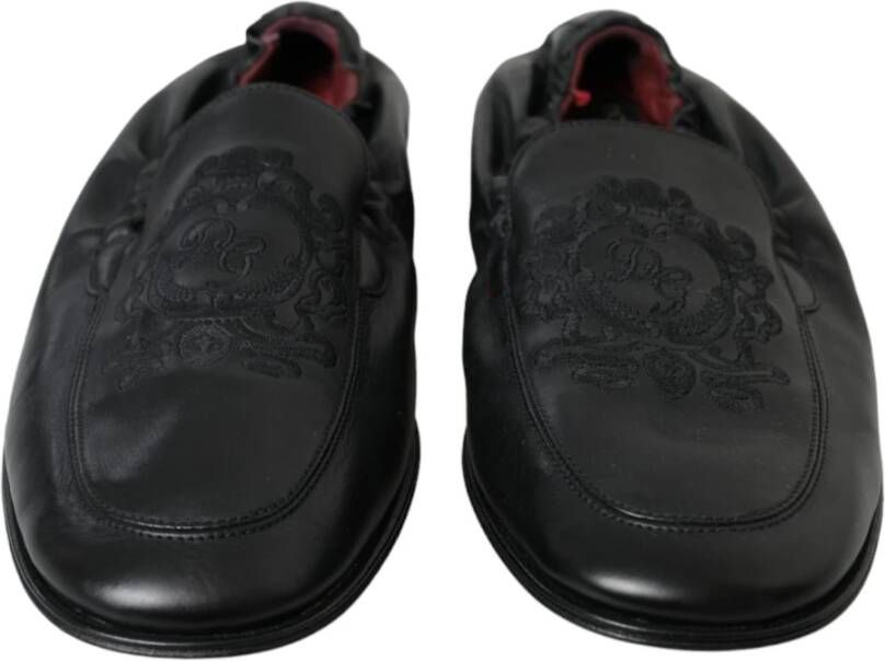 Dolce & Gabbana Zwart Logo Geborduurde Leren Loafer Heren Jurk Schoenen Black Heren