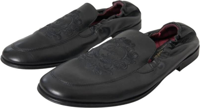 Dolce & Gabbana Zwart Logo Geborduurde Leren Loafer Heren Jurk Schoenen Black Heren