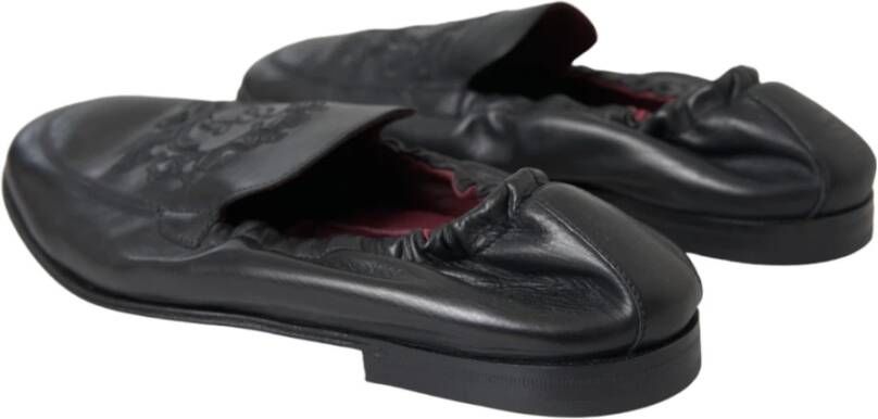 Dolce & Gabbana Zwart Logo Geborduurde Leren Loafer Heren Jurk Schoenen Black Heren