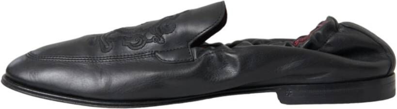 Dolce & Gabbana Zwart Logo Geborduurde Leren Loafer Heren Jurk Schoenen Black Heren