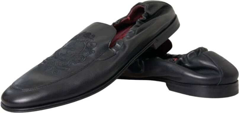 Dolce & Gabbana Zwart Logo Geborduurde Leren Loafer Heren Jurk Schoenen Black Heren