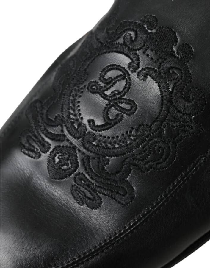 Dolce & Gabbana Zwart Logo Geborduurde Leren Loafer Heren Jurk Schoenen Black Heren