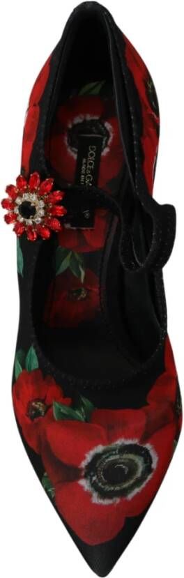 Dolce & Gabbana Zwart Rood Bloemen Mary Janes Pumps Black Dames