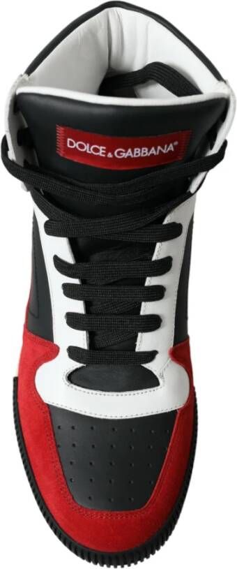 Dolce & Gabbana Zwart Rood Leren High Top Sneakers Black Heren