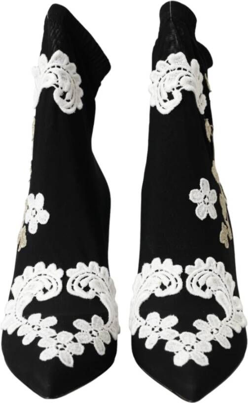 Dolce & Gabbana Zwart Wit Geborduurde Instaplaarzen Black Dames