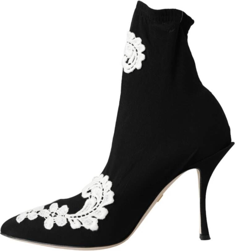 Dolce & Gabbana Zwart Wit Geborduurde Instaplaarzen Black Dames