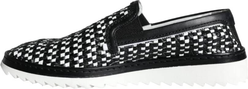 Dolce & Gabbana Zwart Wit Geweven Loafers Schoenen Black Heren