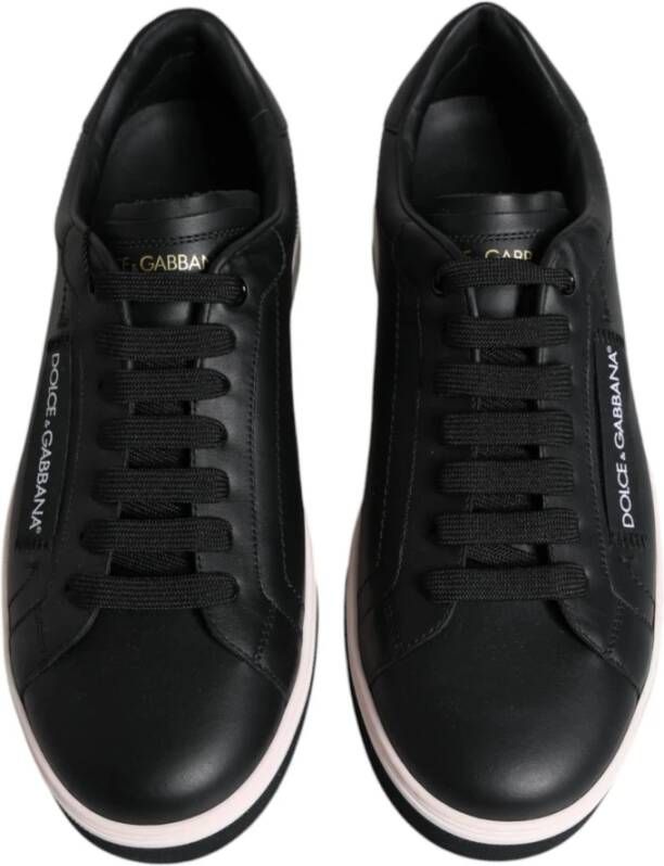 Dolce & Gabbana Zwart Wit Leren Veterschoenen Black Heren