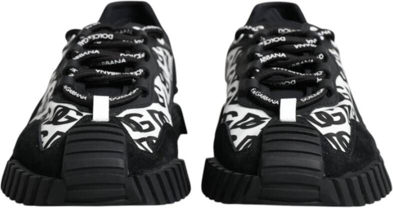 Dolce & Gabbana Zwart Wit Logo Veterschoenen Black Heren