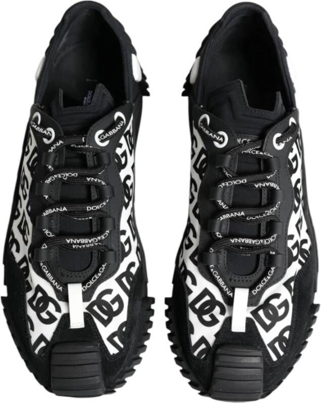 Dolce & Gabbana Zwart Wit Logo Veterschoenen Black Heren