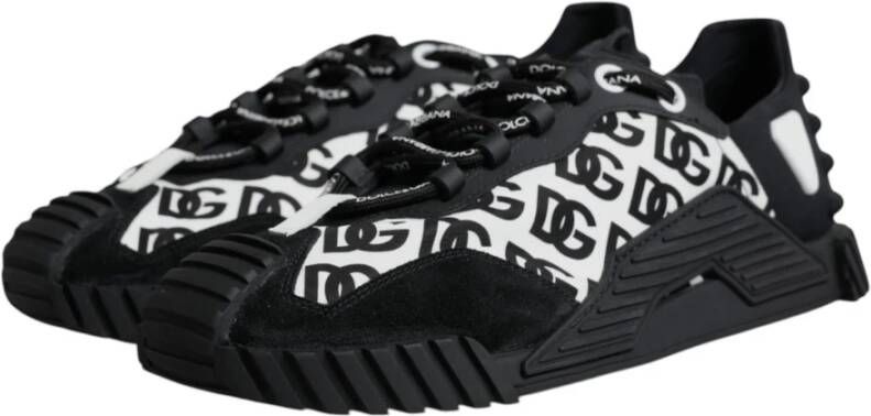 Dolce & Gabbana Zwart Wit Logo Veterschoenen Black Heren