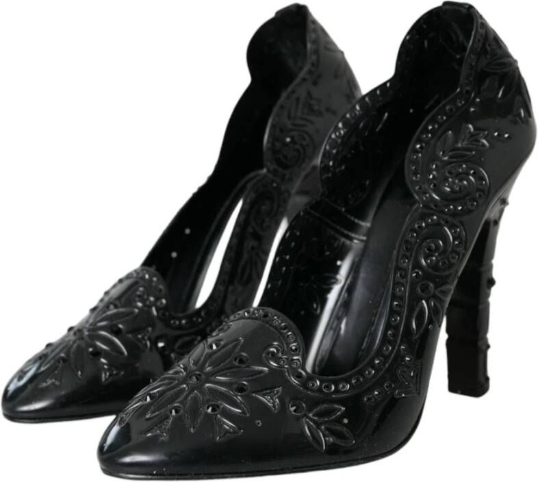 Dolce & Gabbana Zwarte Bloemen Patent Leren Pumps Black Dames