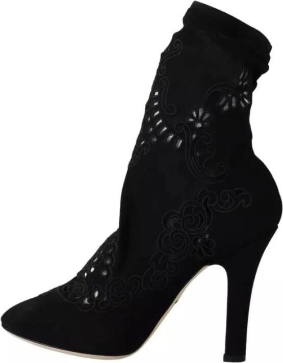 Dolce & Gabbana Zwarte Bloemenkant Uitgesneden Pumps Laarzen Black Dames