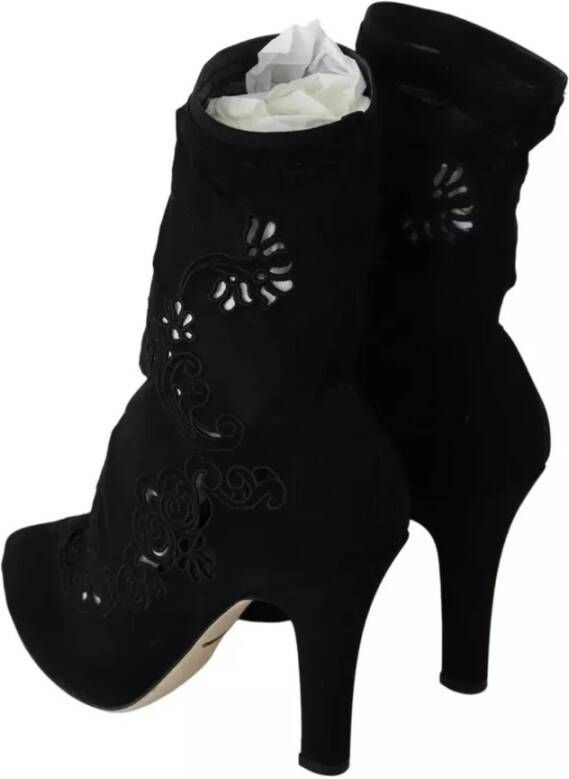 Dolce & Gabbana Zwarte Bloemenkant Uitgesneden Pumps Laarzen Black Dames