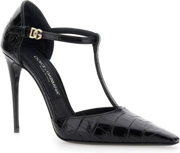 Dolce & Gabbana Zwarte Croco Print Hoge Hakken Black Dames