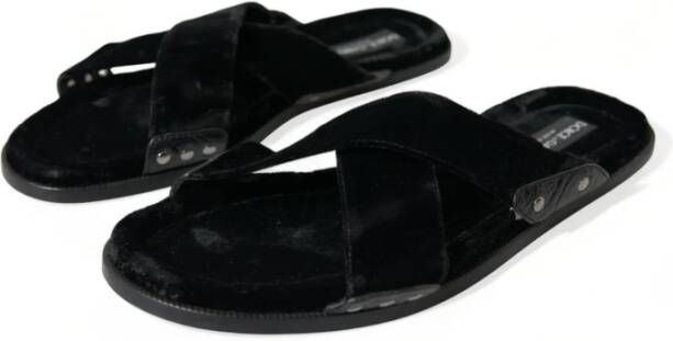 Dolce & Gabbana Zwarte Cross Strap Slide Sandalen Black Heren