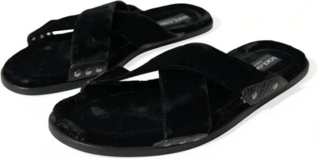 Dolce & Gabbana Zwarte Cross Strap Slide Sandalen Black Heren