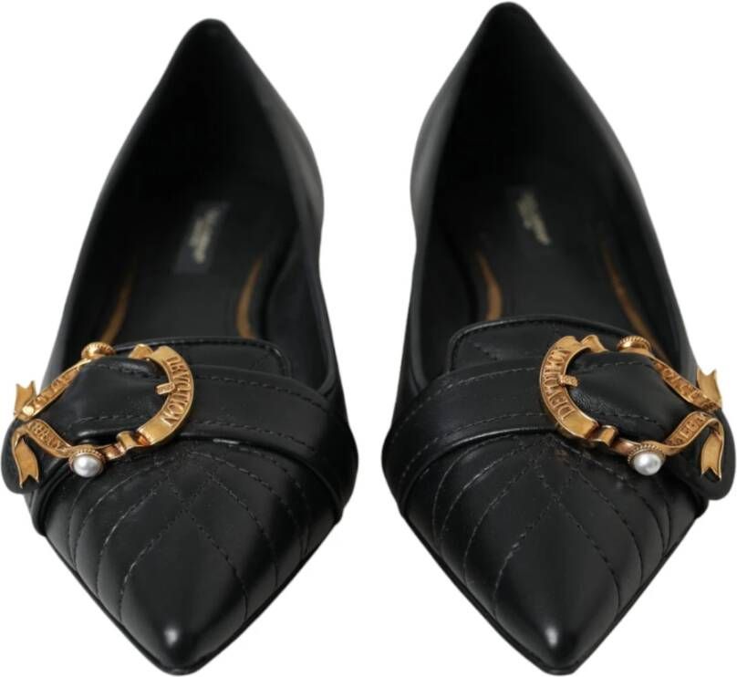 Dolce & Gabbana Zwarte Devotie Leren Platte Schoenen Black Dames