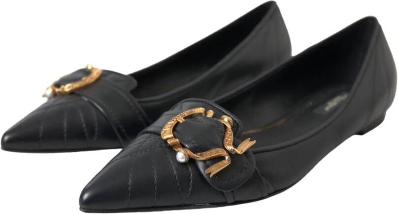 Dolce & Gabbana Zwarte Devotie Leren Platte Schoenen Black Dames