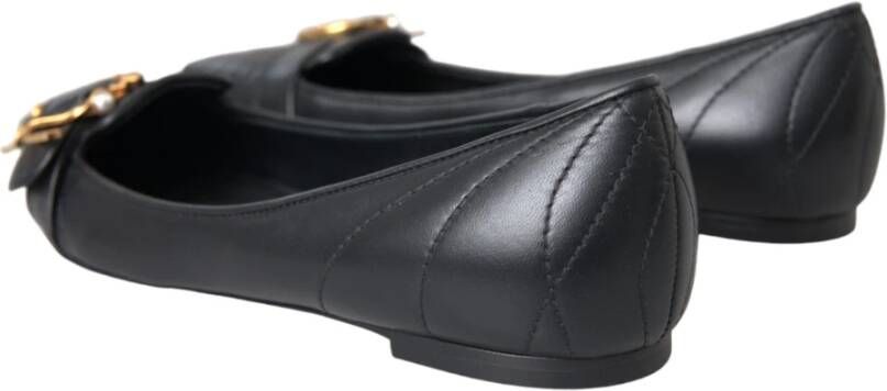 Dolce & Gabbana Zwarte Devotie Leren Platte Schoenen Black Dames