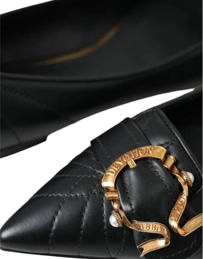 Dolce & Gabbana Zwarte Devotie Leren Platte Schoenen Black Dames